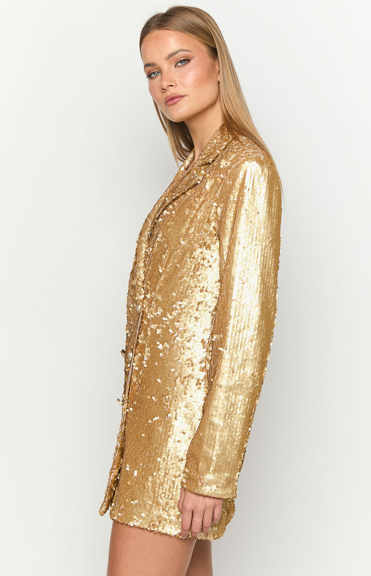 Natalie Gold Sequin Blazer Mini Dress-Vavasi.All Rights Reserved.