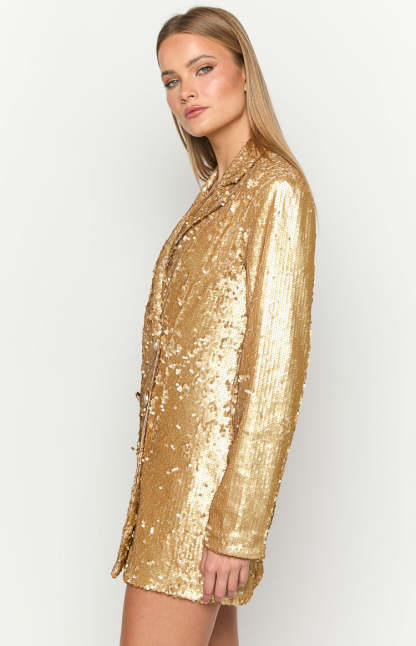 Natalie Gold Sequin Blazer Mini Dress-Vavasi.All Rights Reserved.