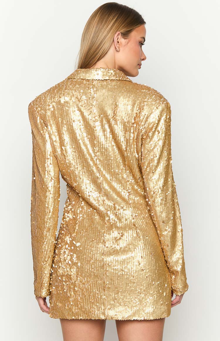 Natalie Gold Sequin Blazer Mini Dress-Vavasi.All Rights Reserved.