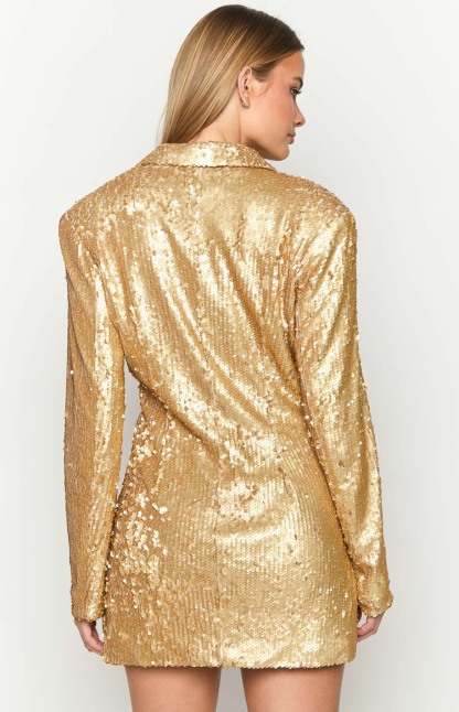 Natalie Gold Sequin Blazer Mini Dress-Vavasi.All Rights Reserved.