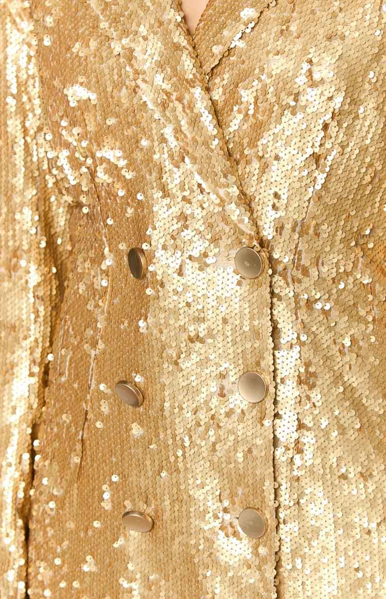 Natalie Gold Sequin Blazer Mini Dress-Vavasi.All Rights Reserved.