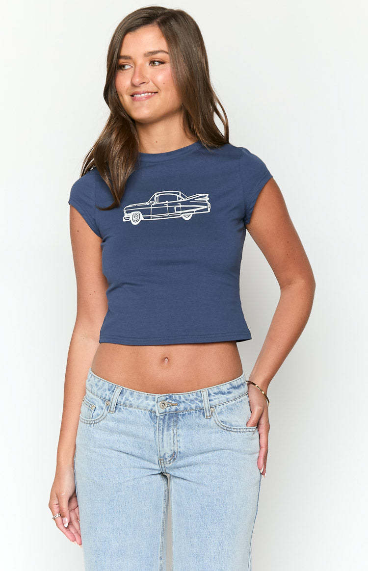 Navy Car Baby Tee-Vavasi.All Rights Reserved.