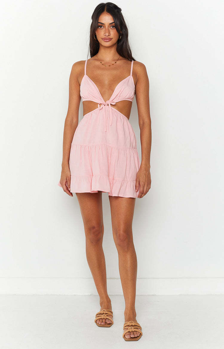 Nelda Pink Tiered Mini Dress-Vavasi.All Rights Reserved.