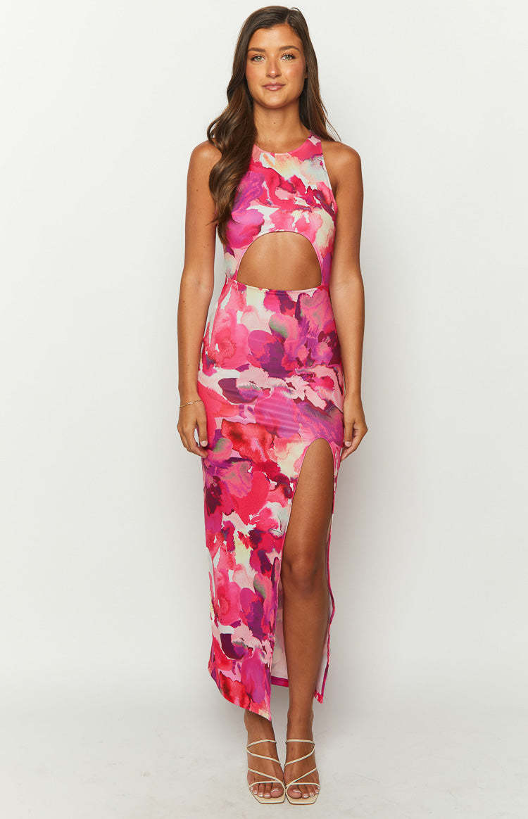 New News Pink Print Maxi Dress-Vavasi.All Rights Reserved.