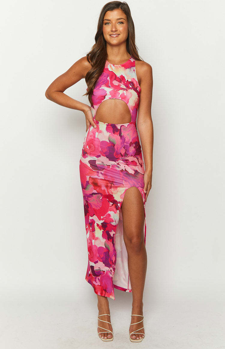 New News Pink Print Maxi Dress-Vavasi.All Rights Reserved.