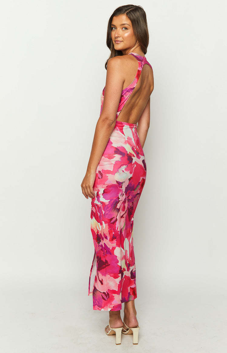New News Pink Print Maxi Dress-Vavasi.All Rights Reserved.