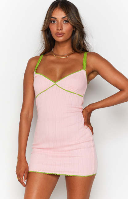 Nicole Rib Mini Dress Pink-Vavasi.All Rights Reserved.