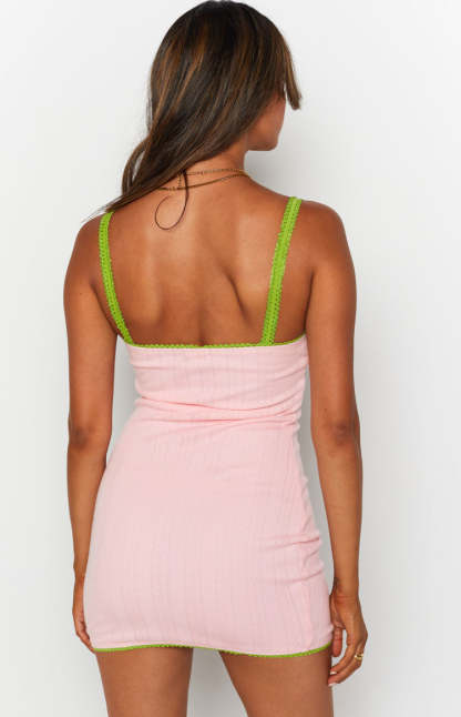Nicole Rib Mini Dress Pink-Vavasi.All Rights Reserved.