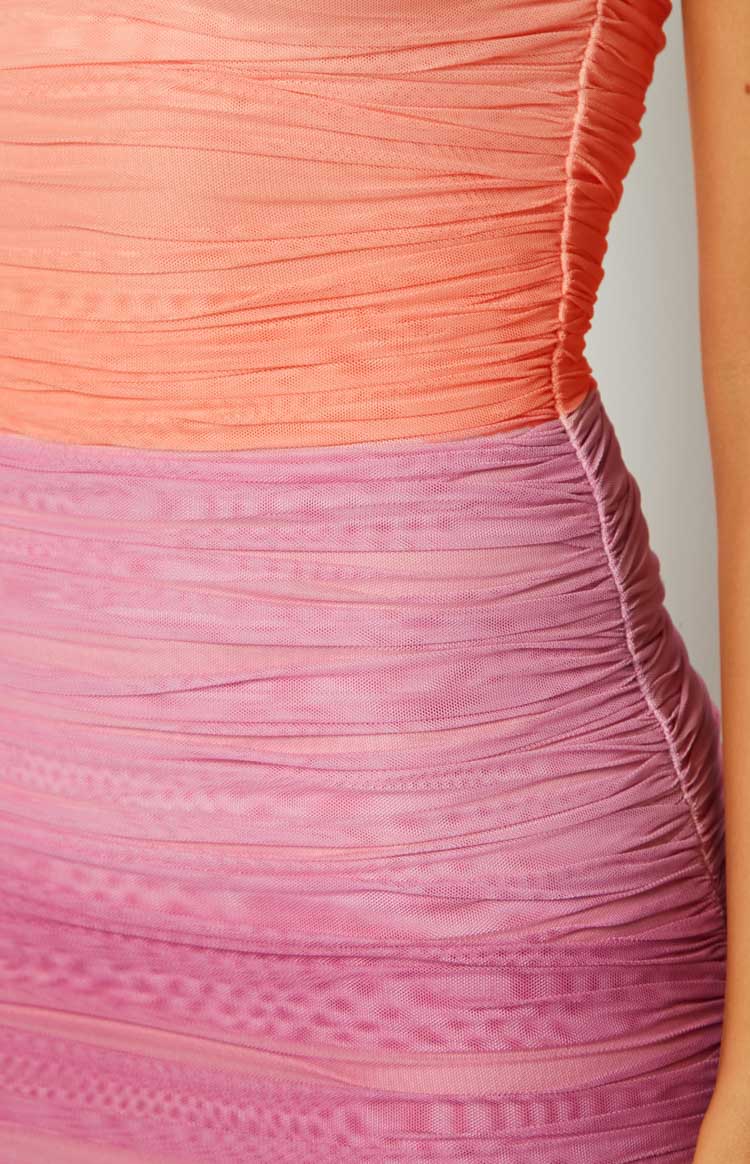 Nikki Pink Rushed Mesh Mini Party Dress-Vavasi.All Rights Reserved.