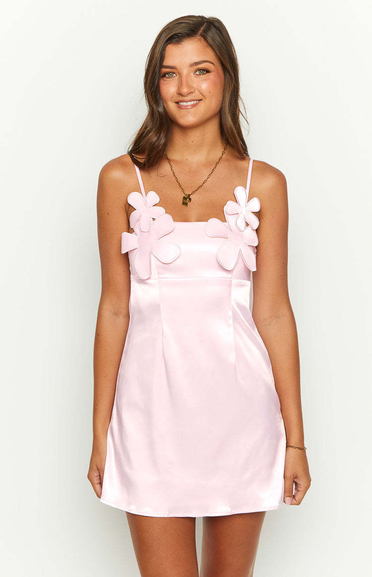 Nikki Pink Satin Mini Dress-Vavasi.All Rights Reserved.