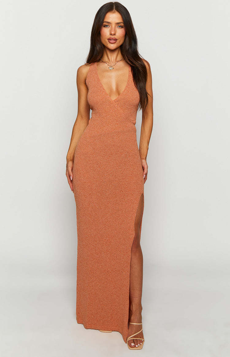 Noa Orange Knit Maxi Dress-Vavasi.All Rights Reserved.