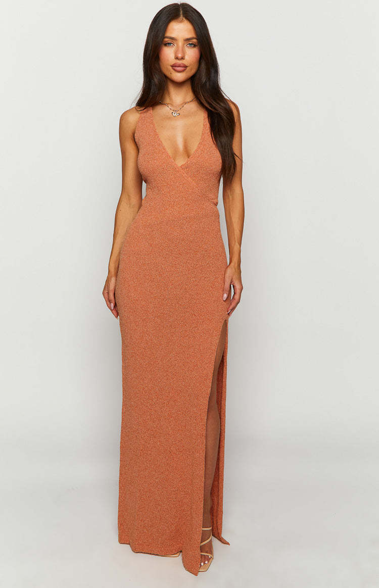 Noa Orange Knit Maxi Dress-Vavasi.All Rights Reserved.