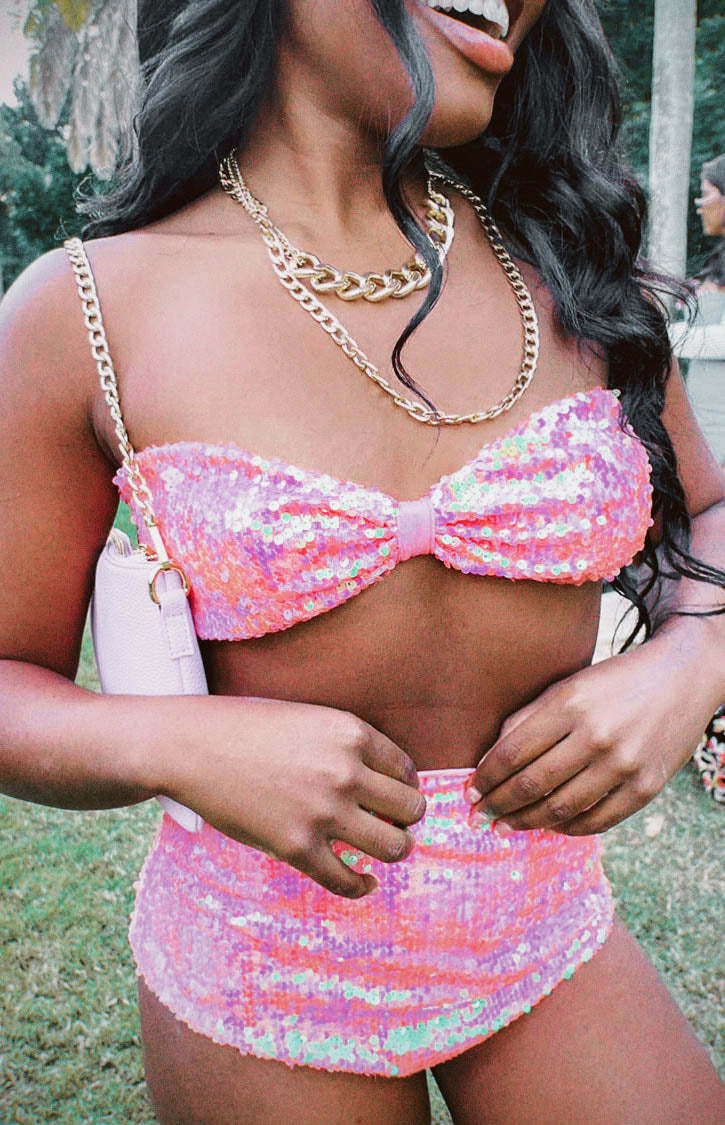 Nyra Pink Sequin Strapless Bralette Top-Vavasi.All Rights Reserved.
