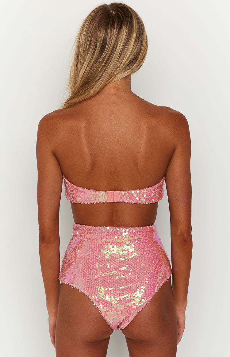 Nyra Pink Sequin Strapless Bralette Top-Vavasi.All Rights Reserved.