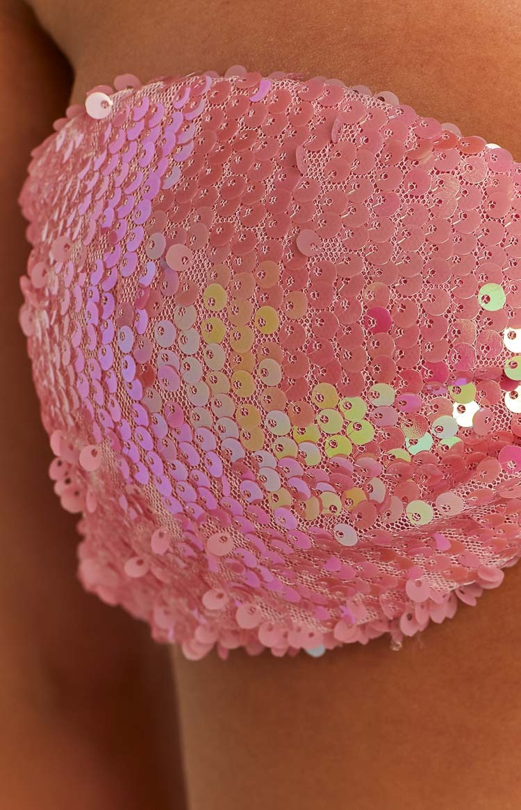 Nyra Pink Sequin Strapless Bralette Top-Vavasi.All Rights Reserved.