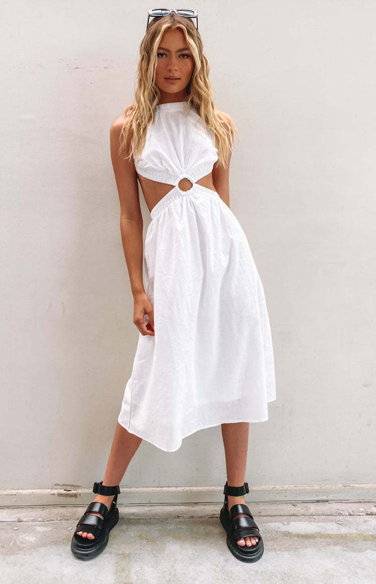 Odessa Backless Midi Dress White-Vavasi.All Rights Reserved.