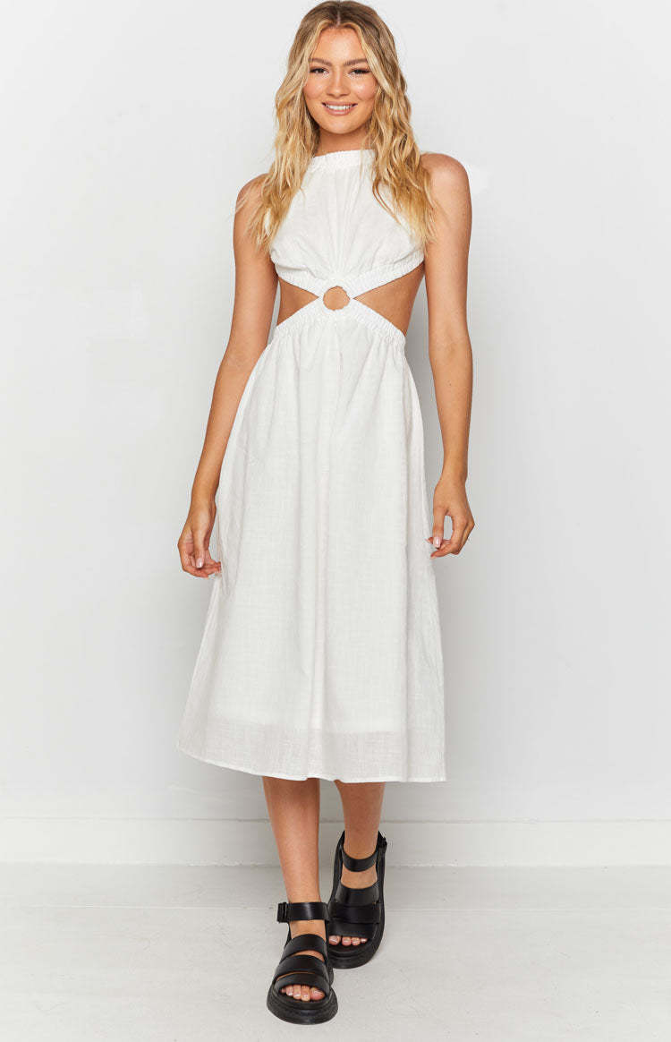 Odessa Backless Midi Dress White-Vavasi.All Rights Reserved.