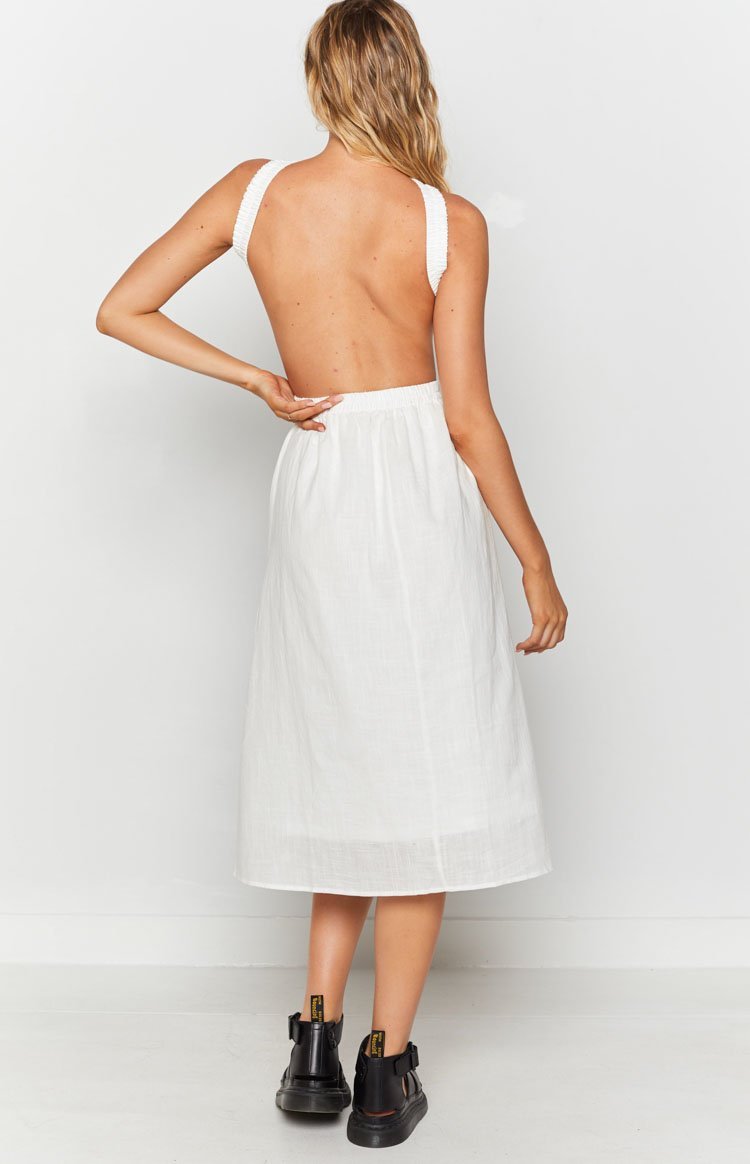 Odessa Backless Midi Dress White-Vavasi.All Rights Reserved.
