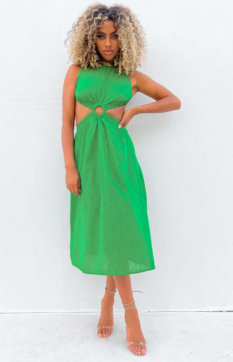 Odessa Backless Green Midi Dress-Vavasi.All Rights Reserved.