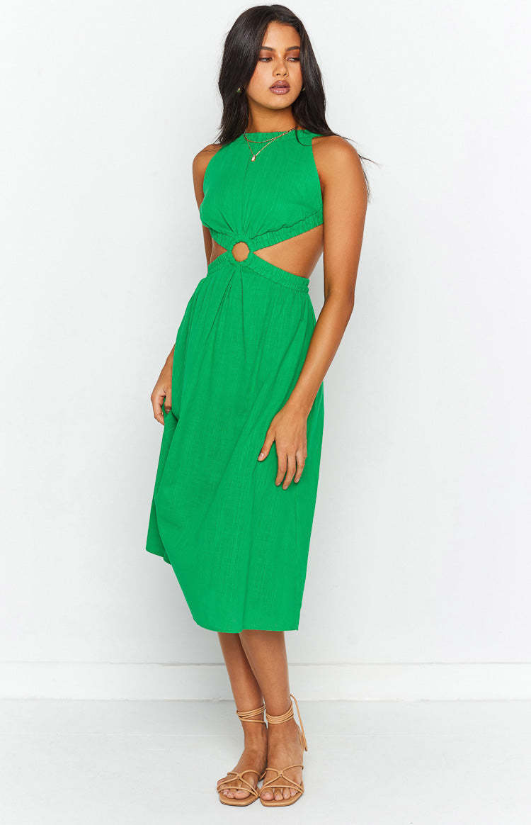 Odessa Backless Green Midi Dress-Vavasi.All Rights Reserved.