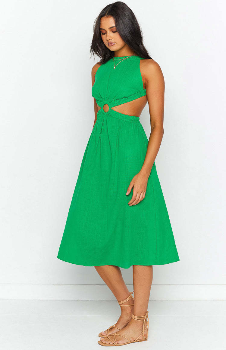 Odessa Backless Green Midi Dress-Vavasi.All Rights Reserved.