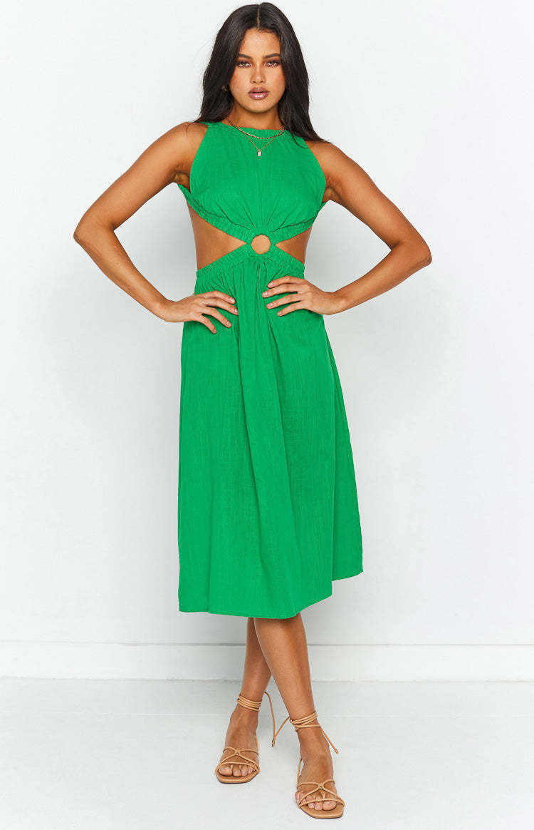 Odessa Backless Green Midi Dress-Vavasi.All Rights Reserved.