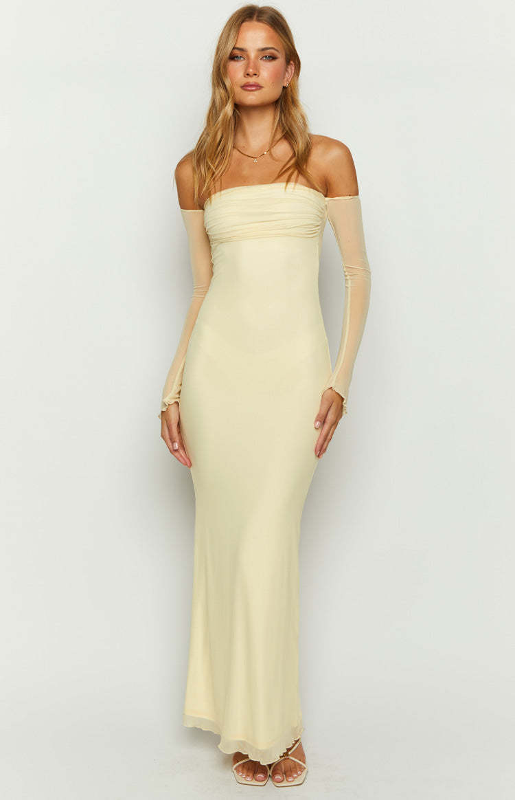 Odette Cream Long Sleeve Formal Maxi Dress-Vavasi.All Rights Reserved.