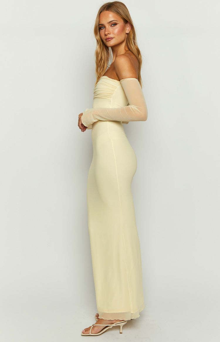Odette Cream Long Sleeve Formal Maxi Dress-Vavasi.All Rights Reserved.