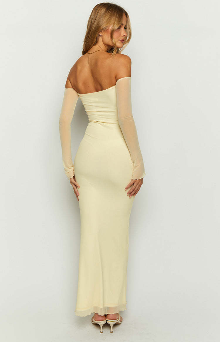 Odette Cream Long Sleeve Formal Maxi Dress-Vavasi.All Rights Reserved.