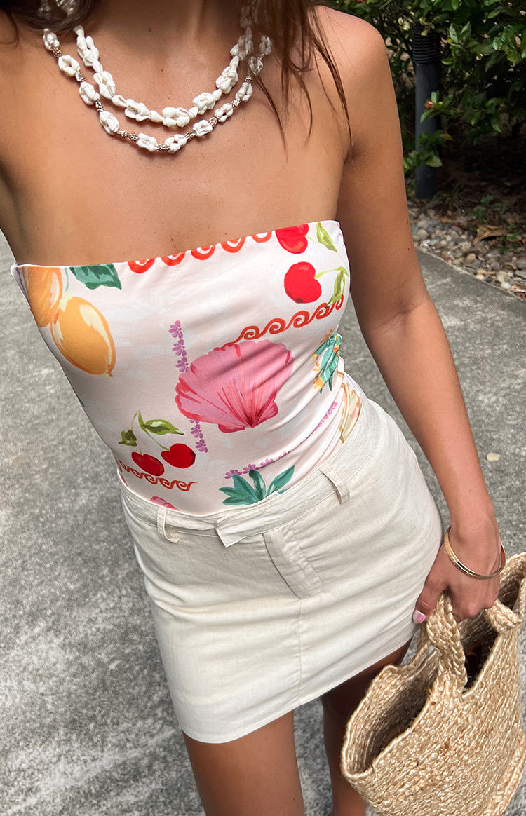 Olivia Oat Linen Blend Mini Skirt-Vavasi.All Rights Reserved.
