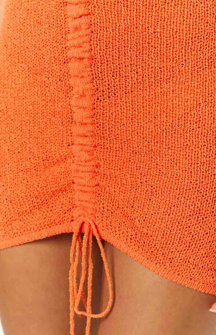 Oliviane Orange Ruched Knit Mini Dress-Vavasi.All Rights Reserved.