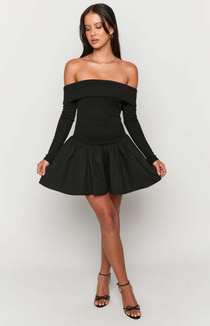 One Dance Black Long Sleeve Mini Dress-Vavasi.All Rights Reserved.