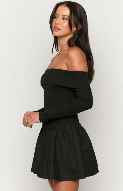 One Dance Black Long Sleeve Mini Dress-Vavasi.All Rights Reserved.