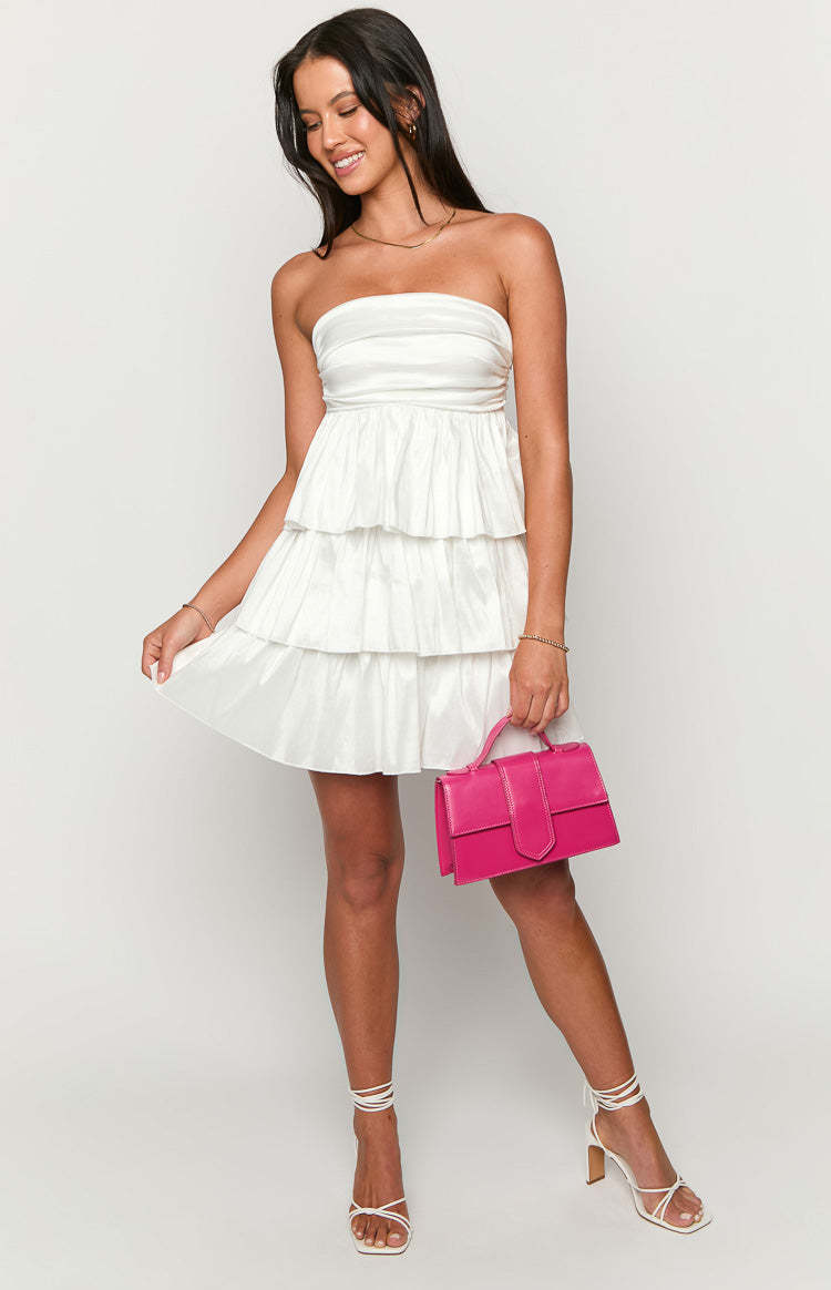 One Wish White Strapless Mini Dress-Vavasi.All Rights Reserved.