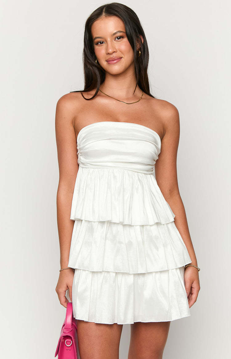 One Wish White Strapless Mini Dress-Vavasi.All Rights Reserved.