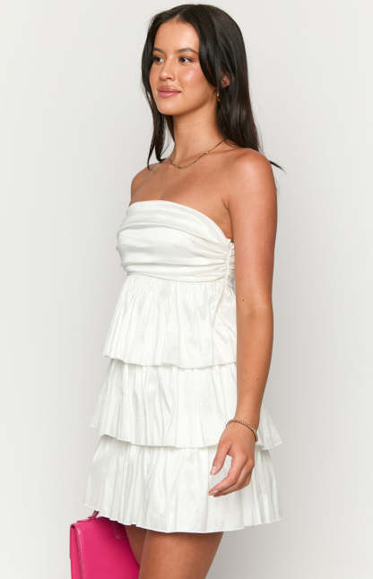 One Wish White Strapless Mini Dress-Vavasi.All Rights Reserved.