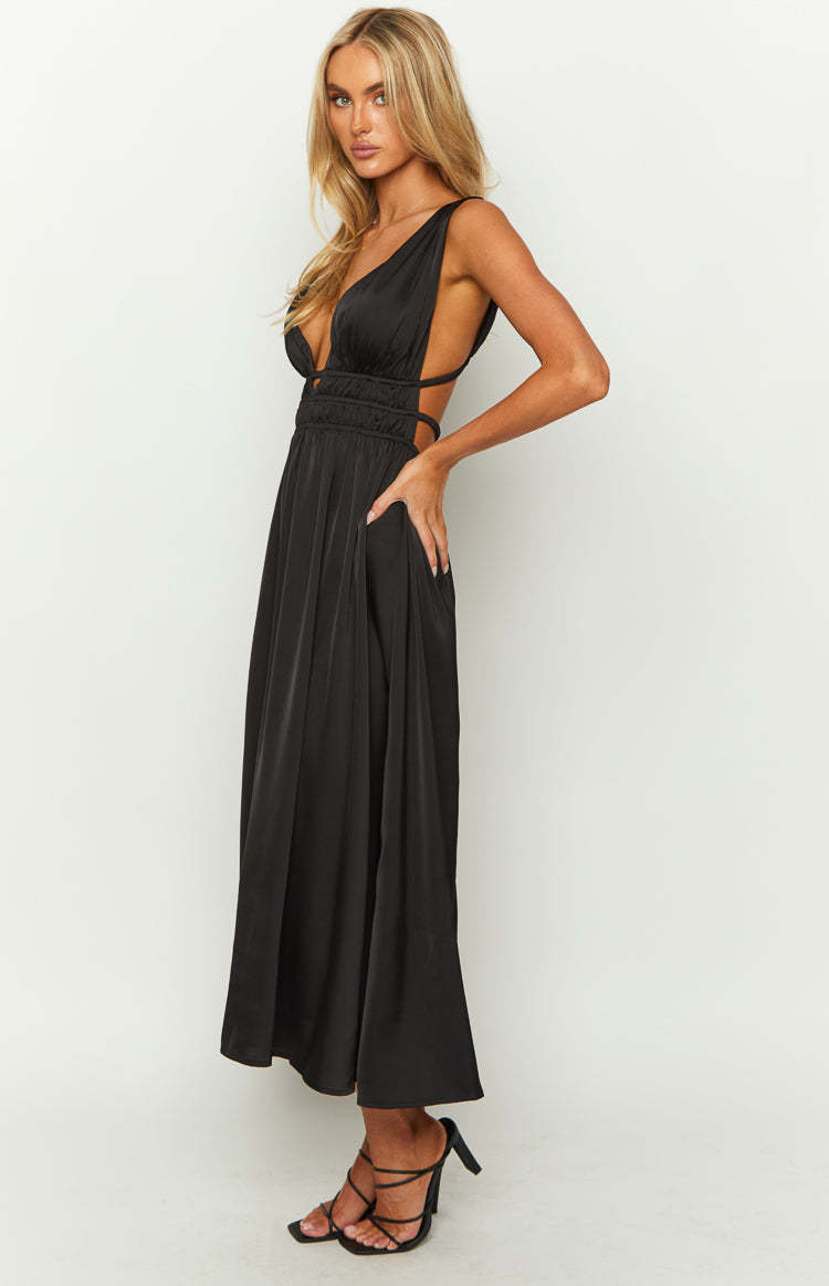 Ophelia Black Satin Maxi Dress-Vavasi.All Rights Reserved.