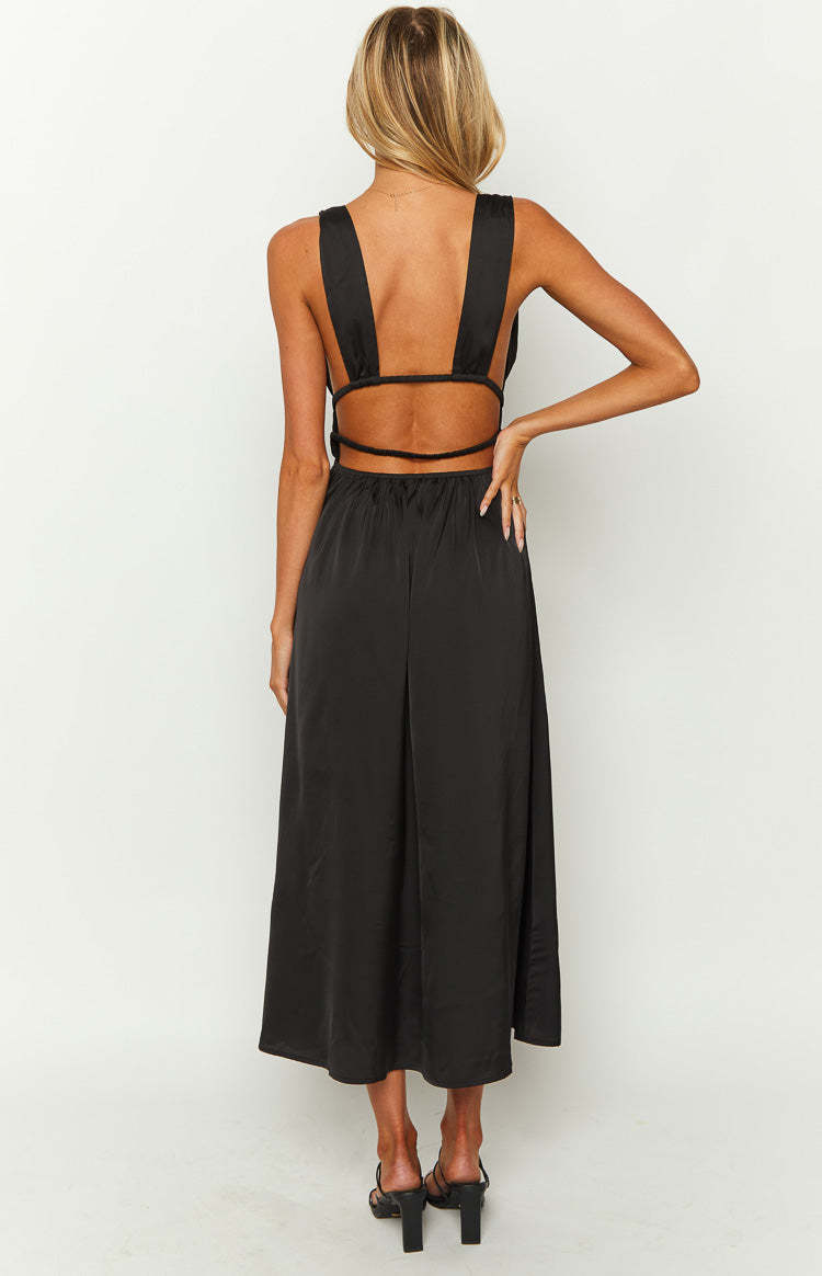 Ophelia Black Satin Maxi Dress-Vavasi.All Rights Reserved.