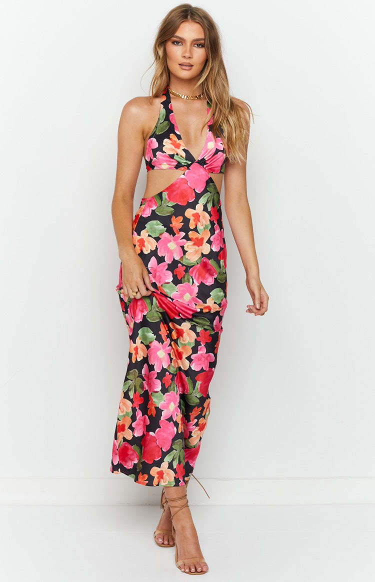 Orchid Floral Printed Midi Dress-Vavasi.All Rights Reserved.