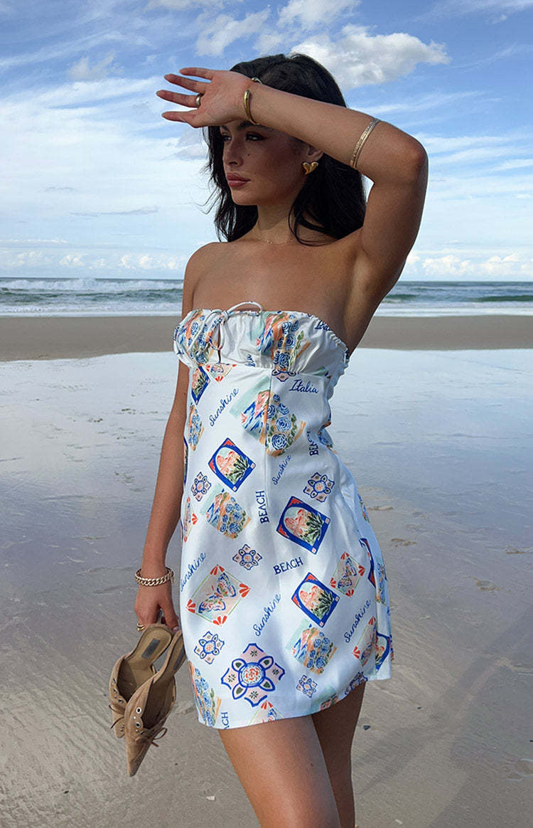 Orion White Italia Print Strapless Mini Dress-Vavasi.All Rights Reserved.