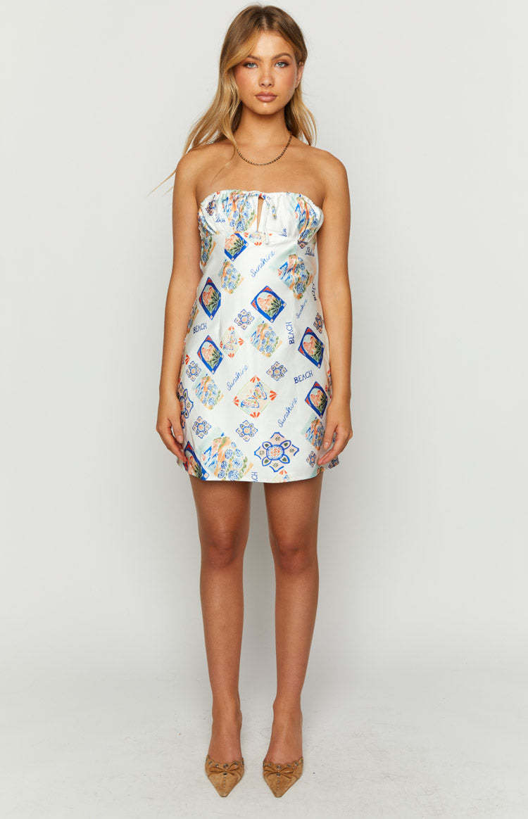 Orion White Italia Print Strapless Mini Dress-Vavasi.All Rights Reserved.