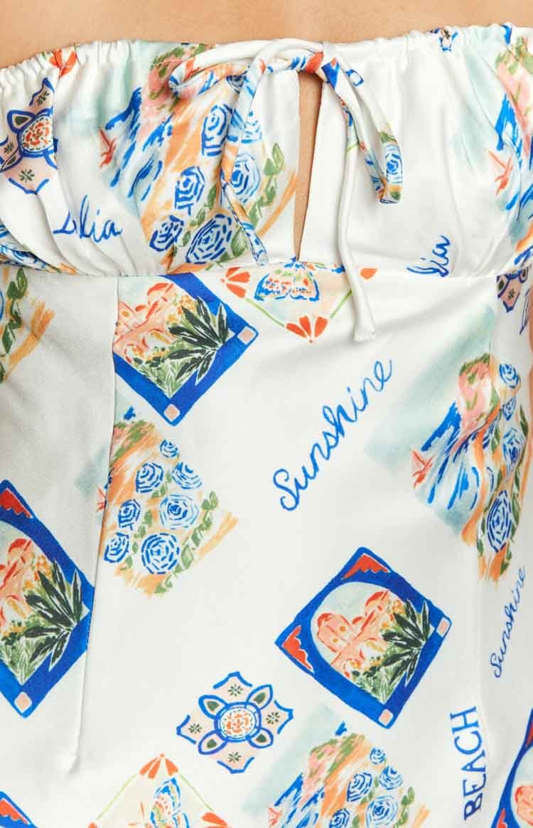Orion White Italia Print Strapless Mini Dress-Vavasi.All Rights Reserved.