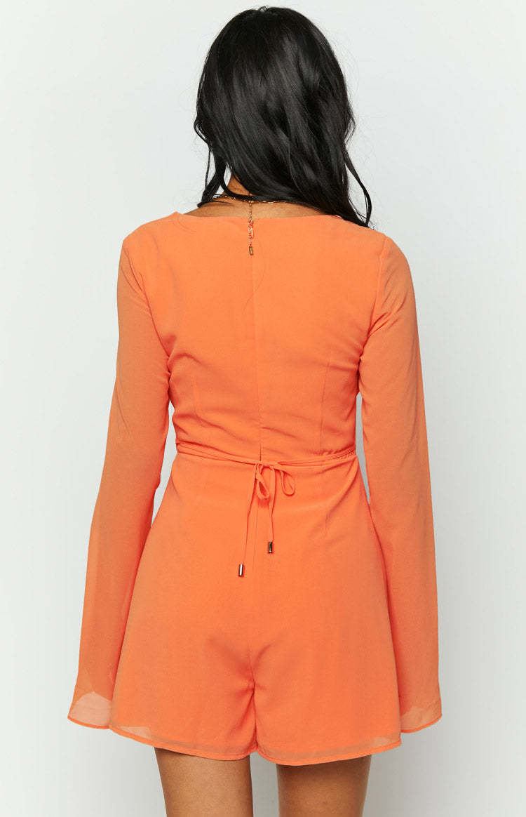 Oslo Orange Long Sleeve Playsuit-Vavasi.All Rights Reserved.