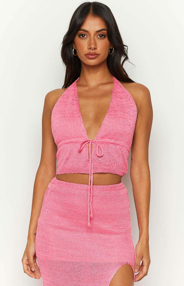 Otto Pink Knit Crop Top-Vavasi.All Rights Reserved.