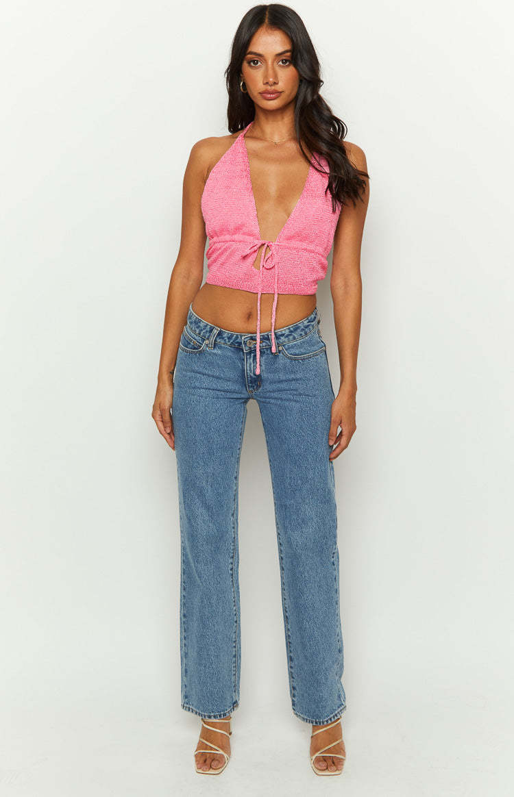 Otto Pink Knit Crop Top-Vavasi.All Rights Reserved.