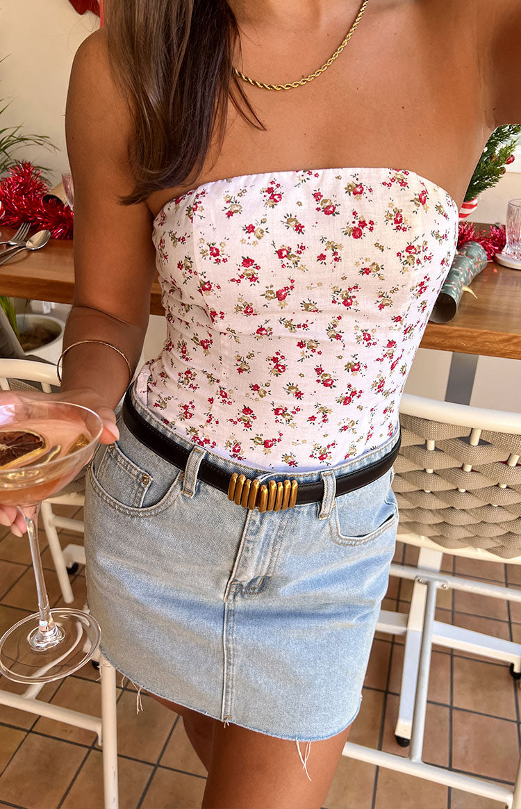 Paisley White Floral Strapless Top-Vavasi.All Rights Reserved.