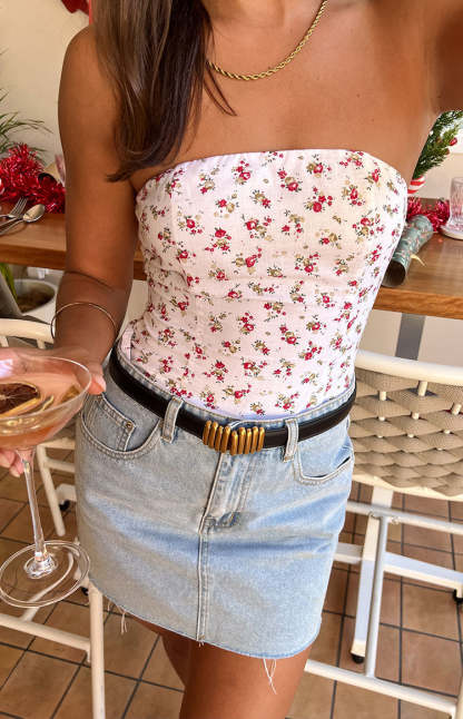 Paisley White Floral Strapless Top-Vavasi.All Rights Reserved.