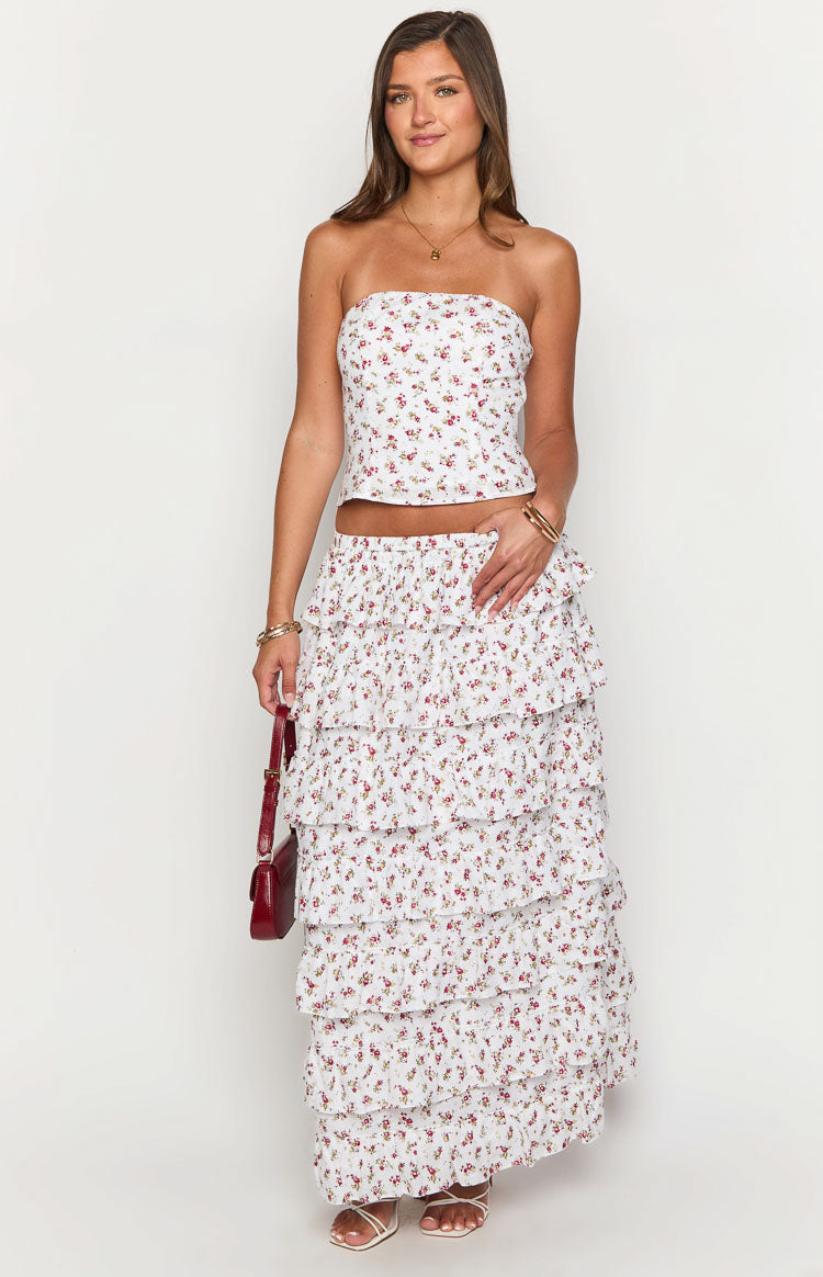 Paisley White Floral Strapless Top-Vavasi.All Rights Reserved.