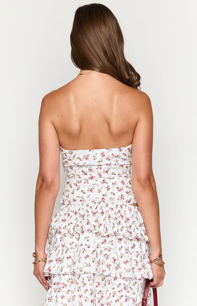 Paisley White Floral Strapless Top-Vavasi.All Rights Reserved.