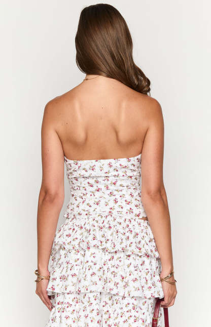 Paisley White Floral Strapless Top-Vavasi.All Rights Reserved.